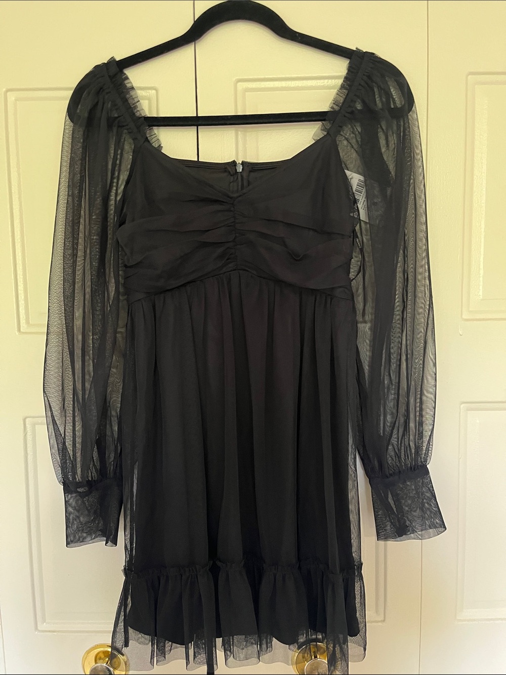 Forever 21 Black Sheer Long-Sleeve Ruffle Mini Dress